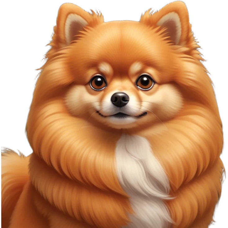 Cinematic Noble Orange Pomeranian Portrait Emoji, Poised and regal, with a compact, fluffy build and a meticulously groomed vibrant orange coat, deep-set soulful brown eyes, Simplified yet sharp and sophisticated features, highly detailed, glowing with a soft, dignified glow, high shine, intelligent and spirited, stylized with an air of elegance, focused and attentive, soft glowing outline, capturing the essence of a watchful and confident companion, so majestic it feels as though it could prance out of the screen with effortless authority! emoji