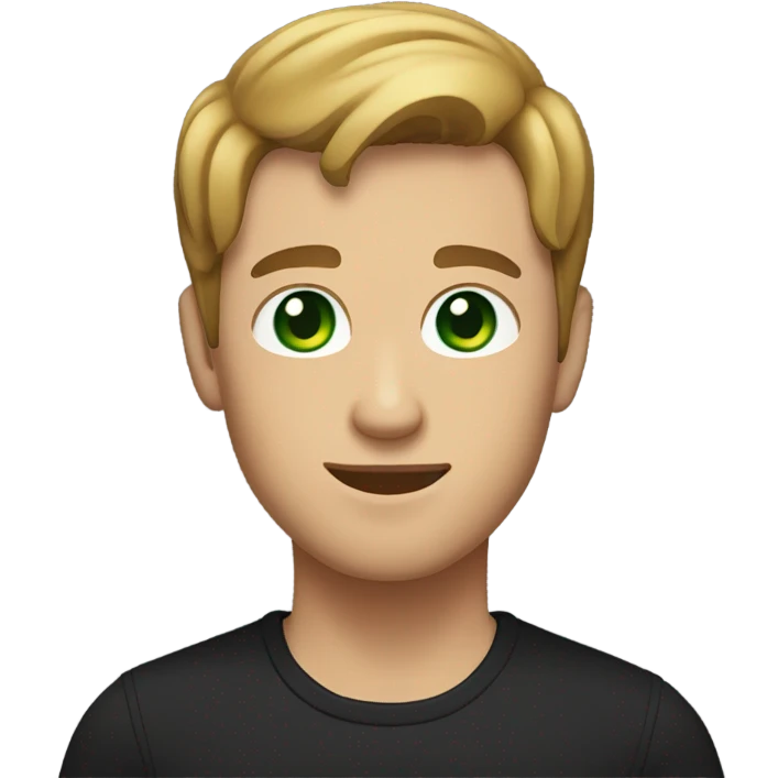 A man with green eyes and light brown hair holding a black cat emoji
