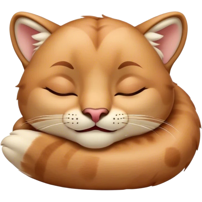 Meme-Worthy Cute Sleeping Cougar Portrait Emoji, Head resting peacefully with a contented smile, showcasing a lithe build and a luxuriously soft tawny Fur, eyes shut in a serene, restful nap, Simplified yet hilariously adorable features, highly detailed, glowing with a soft, drowsy light, high shine, relaxed and utterly lovable, stylized with an air of playful laziness, bright and heartwarming, soft glowing outline, capturing the essence of a comically sleepy cougar, so meme-worthy it feels like it could instantly become the next viral sensation of adorable slumber! emoji