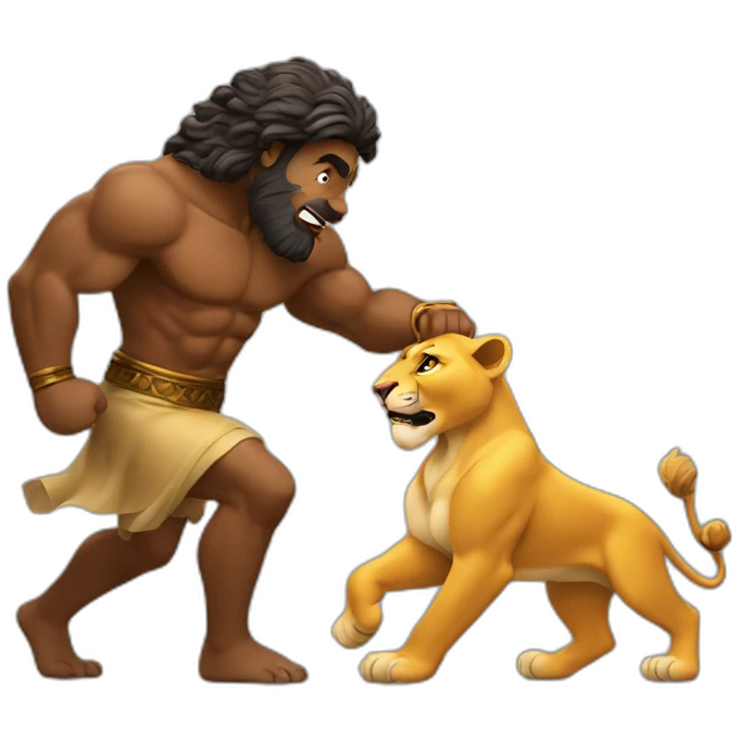 samson figting with lion emoji