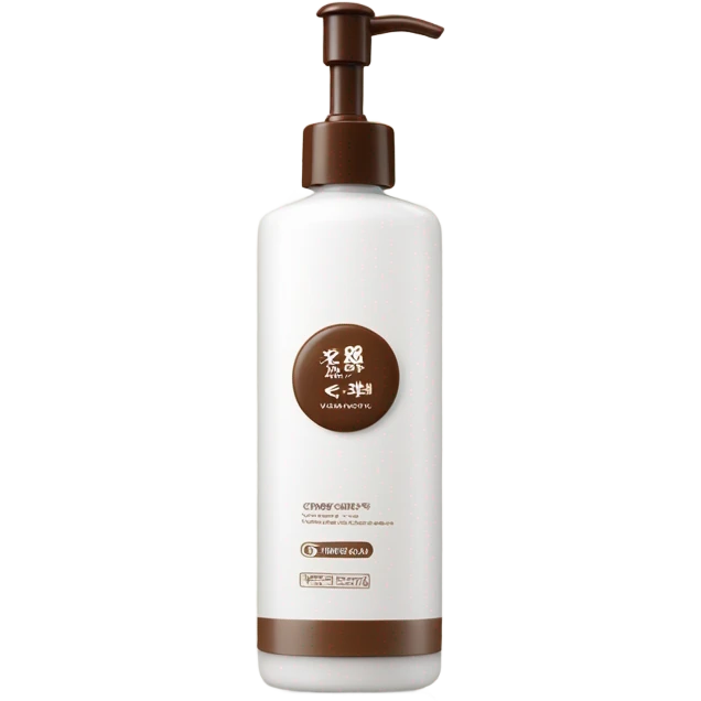 slim and tall brown oil cleanser bottle with white chinese label and white pump emoji