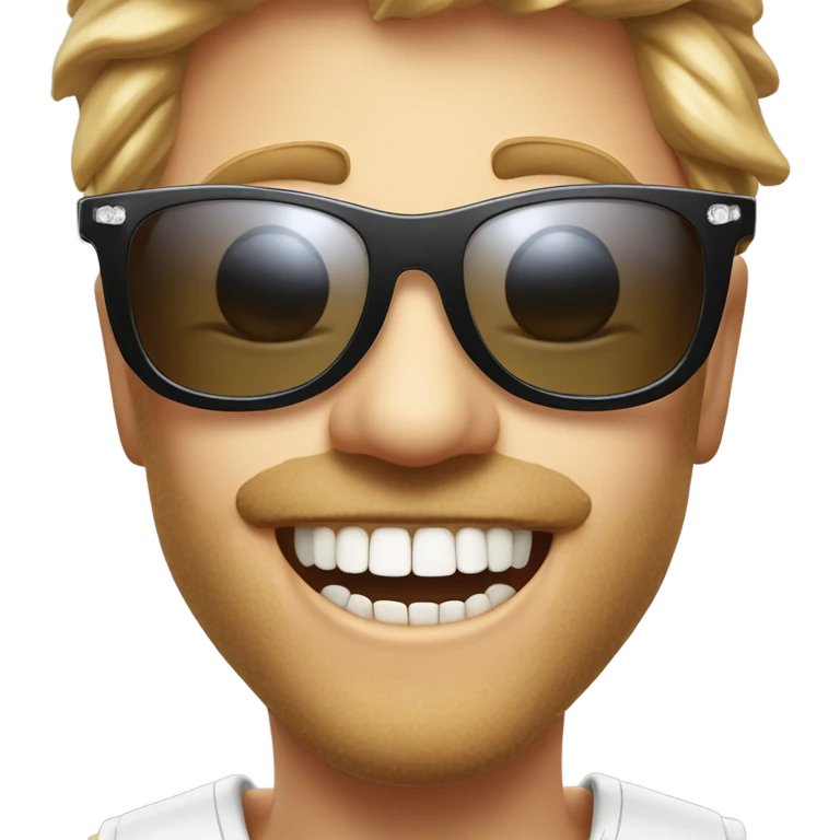 movie star with sunglases and shiny teeth that every tooth is replaced with a diamond emoji
