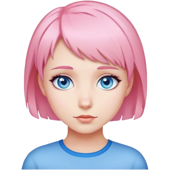 Chica con cabello corto rosa y ojos azules. emoji