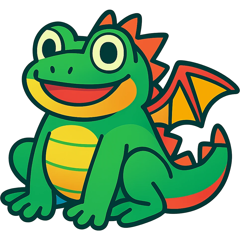 vibrant cartoon style of a dragon and frog fused together, cute and colorful emoji