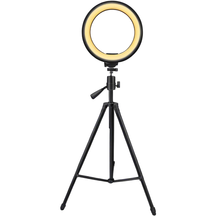 black glowing ring light on black tripod emoji
