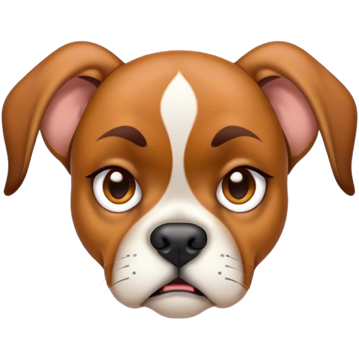 Cinematic Meme-Worthy Grumpy Fawn Boxer Dog Portrait Emoji, Head held high but eyes filled with dramatic disappointment, smooth fawn fur with a furrowed brow forming an unmistakable scowl, floppy ears slightly angled back in disapproval, piercing brown eyes glaring with pure exasperation, Simplified yet hilariously over-exaggerated features, highly detailed, glowing with an aura of supreme annoyance, high shine, exhausted yet judgmental, stylized with an almost regal pettiness, bright but brooding, soft glowing outline, capturing the essence of a guardian that has seen it all and is thoroughly unimpressed, so meme-worthy it feels like it could instantly become the next viral sensation of grumpiness! emoji