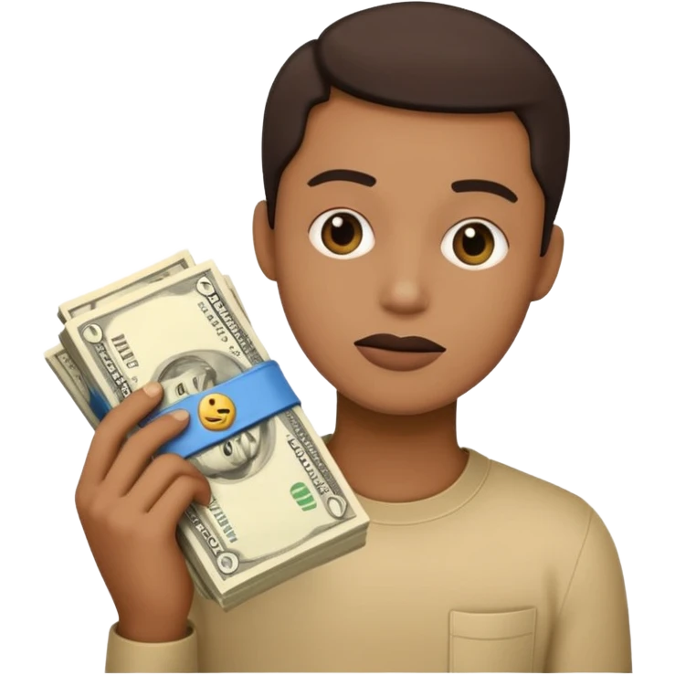 the shh emoji holding a big stack of dollars emoji