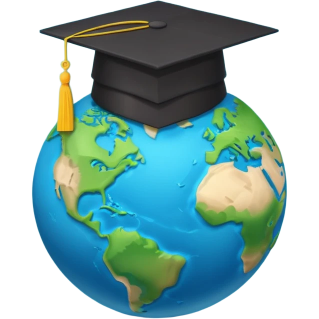 Planet Earth in a black graduation cap, minimalism, 3D, material design emoji