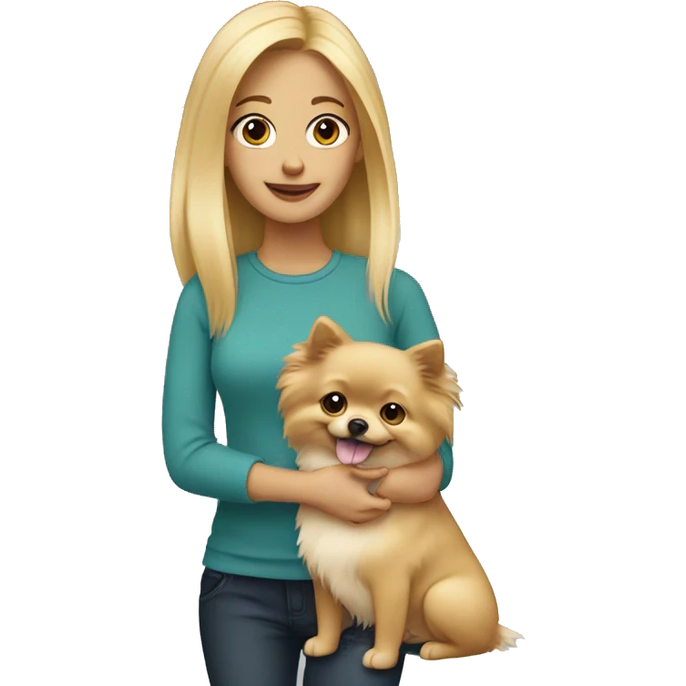Blonde girl holding a pomeranian  emoji