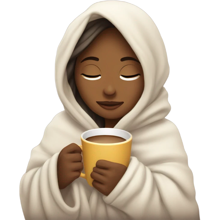 girl inside a blanket sipping coffee eyes closed emoji