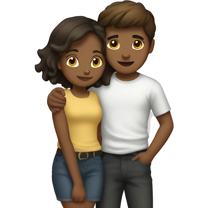 Boy wearing a black Duran hugging short brown hair girl  emoji