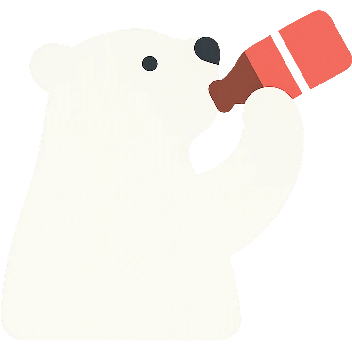 white polar bear drinking a bottle of Coke, color icon emoji