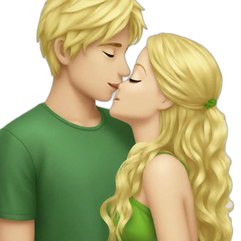Blond boy Green eye kissing blonde girl Green eye emoji
