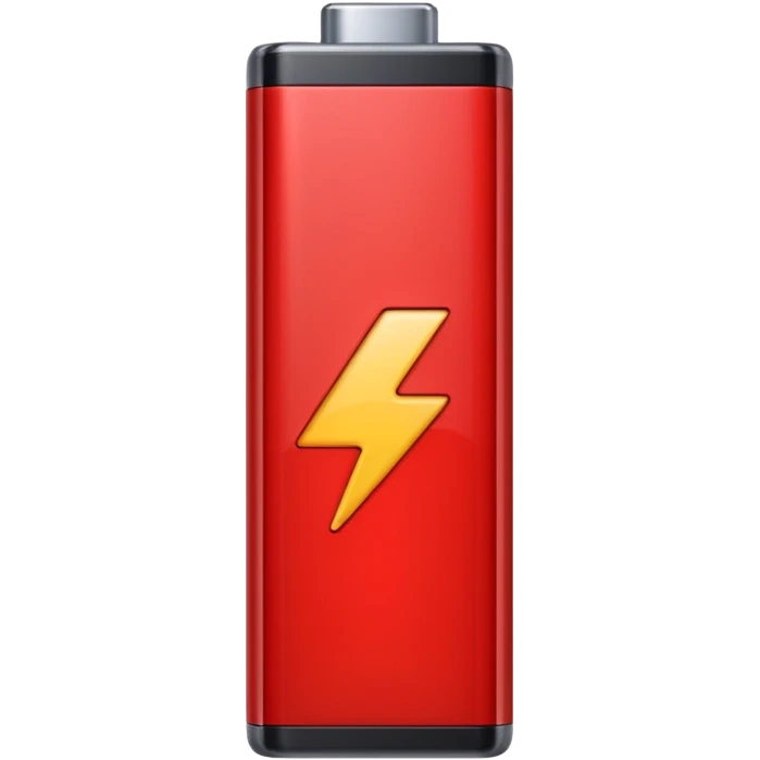 iPhone-style emoji of a battery that is almost empty, with a small red bar at the end indicating low energy. Clean, minimal, glossy look, transparent background. emoji