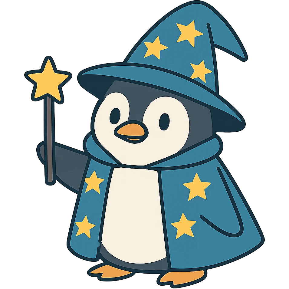 flat toon style penguin wizard emoji