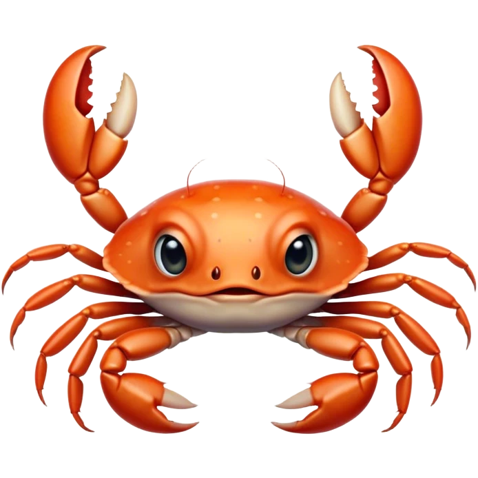 Cinematic Cute Baby Crab Portrait Emoji, Head tilted playfully and inquisitively, featuring an adorably small form with a delicately patterned carapace, round, sparkling eyes, and tiny, endearing pincers, Simplified yet irresistibly adorable features, highly detailed, glowing with a warm, friendly coastal glow, high shine, affectionate and lively, stylized with a touch of seaside whimsy, soft glowing outline, capturing the essence of a mischievous yet loving baby crab that seems as if it could pinch its way out of the screen into your arms! emoji