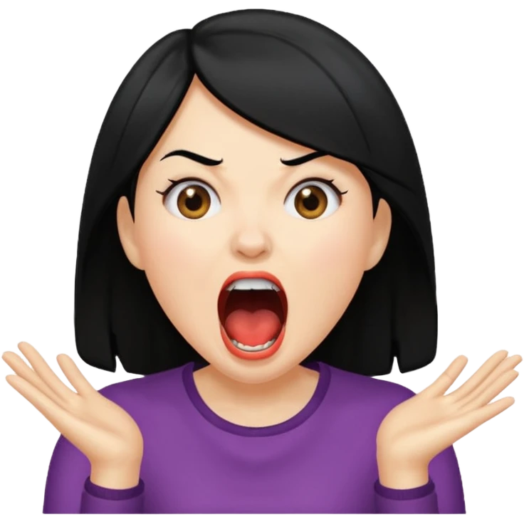 femme cheveux noire peau claire qui crie  emoji