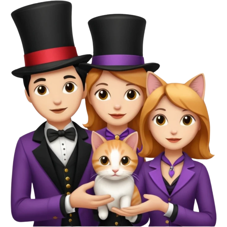 magician couple and their pet cat emoji