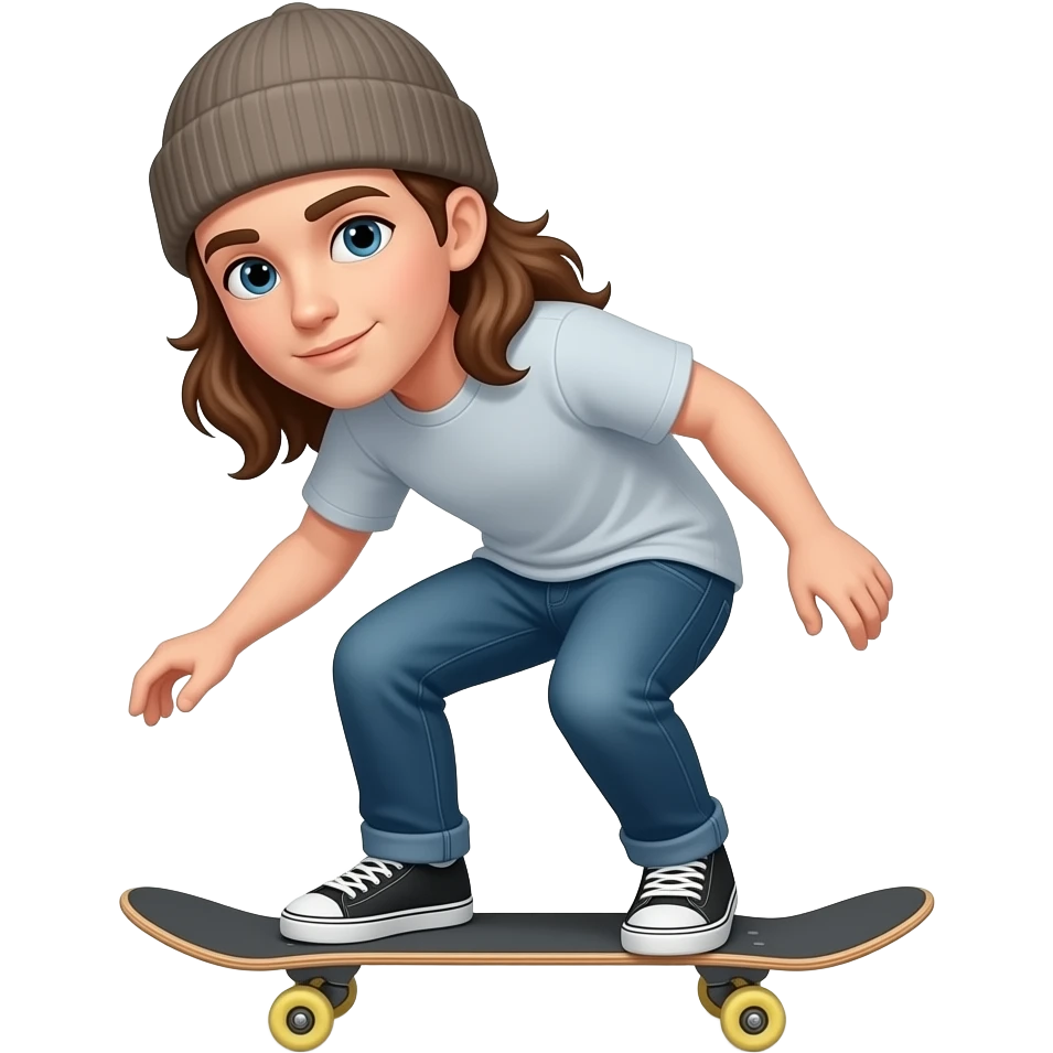 Skateboarder emoji lean long brown hair beanie emoji