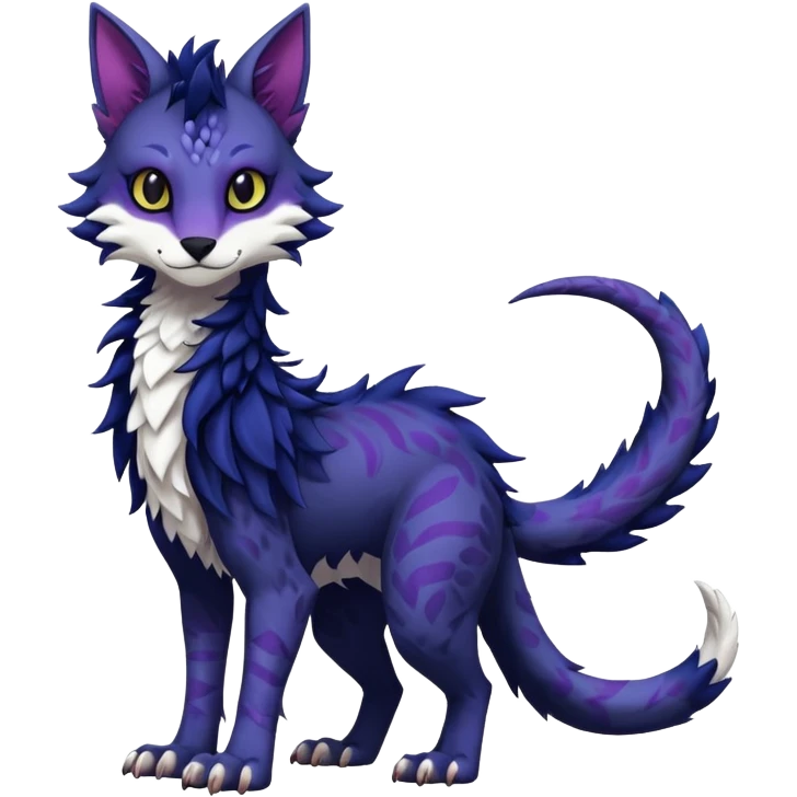 Kawaii dark edgy fantasy feline-vernid-sergal-fursona animal creature with a tufted tail full body with intricate markings  emoji