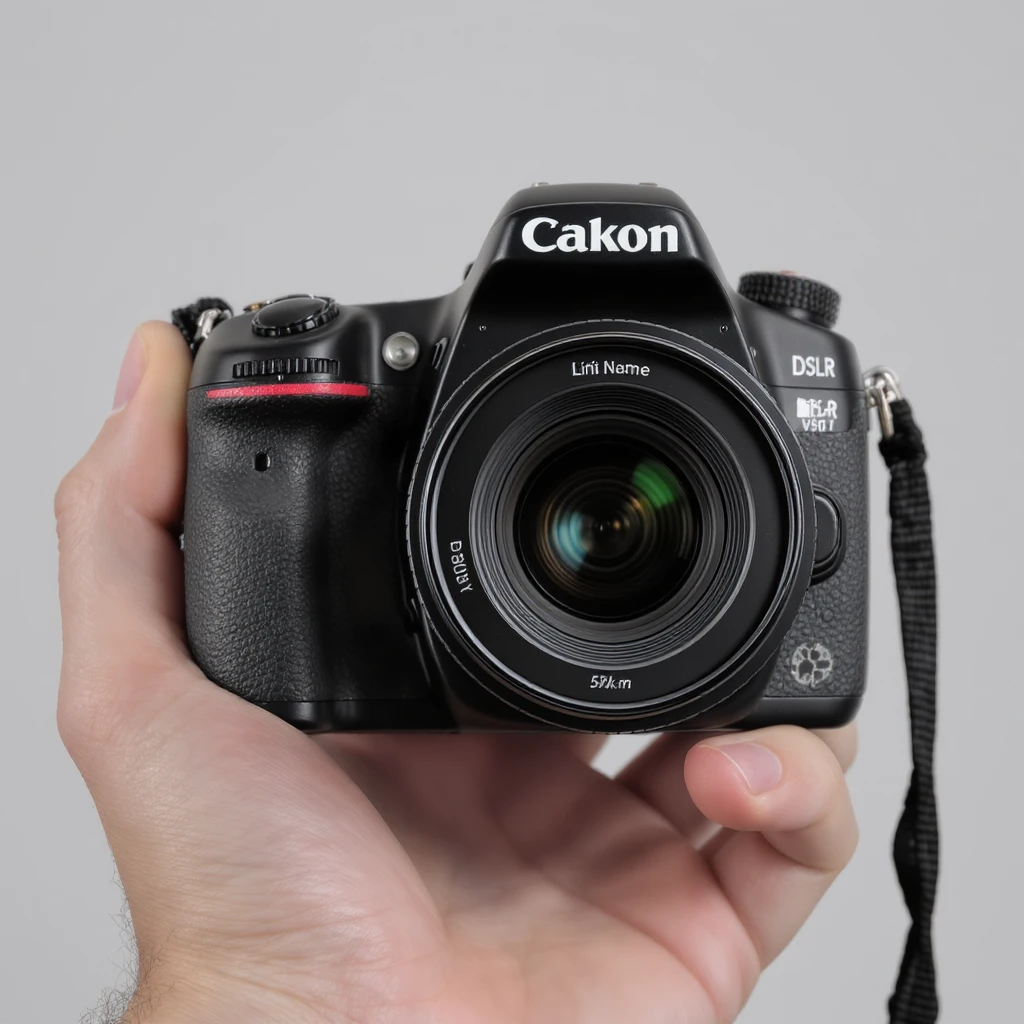 realistic of hand holding dslr camera, studio quality, close up emoji