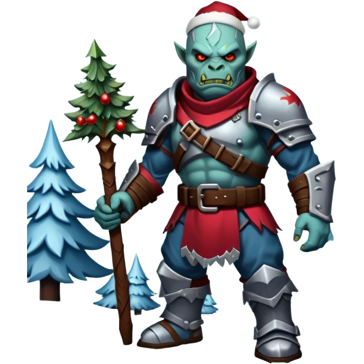 
Fantasy Christmas orc legion soldier icon, iron tundra army theme, heavy winter armor, disciplined brutal look, icy blue steel armor with deep crimson accents, frozen metal texture, cold winter atmosphere, clean readable emoji style
 emoji