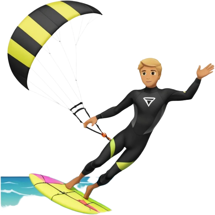 Kiter man con neopreno negro largo en el mar con una cometa kite surf de 18 metros,haciendo kite surf y el truco downloop emoji