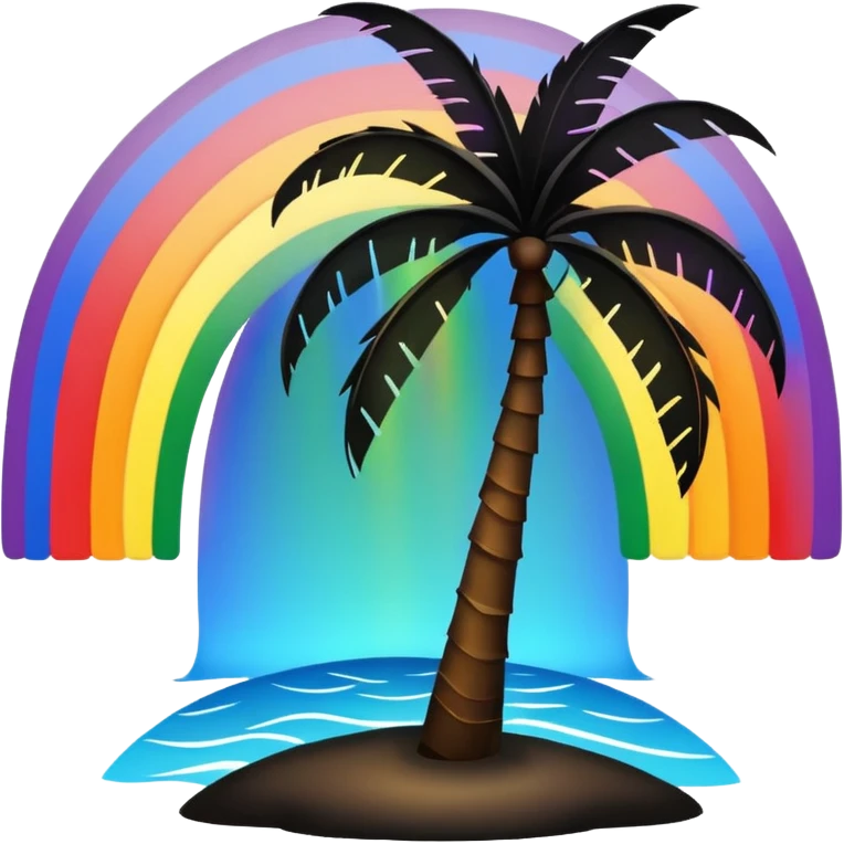 Palmera de negro con un arcoiris de fondo en la noche emoji