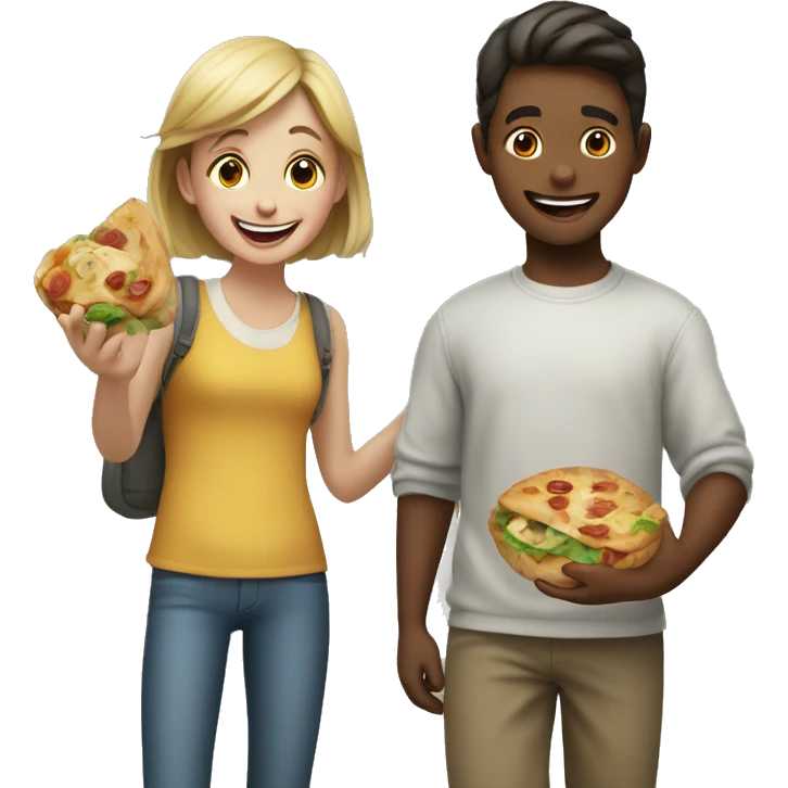 happy boy and girl enjoying food emoji