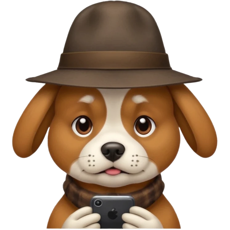 dog with a hat who is sad at his mobile phone emoji