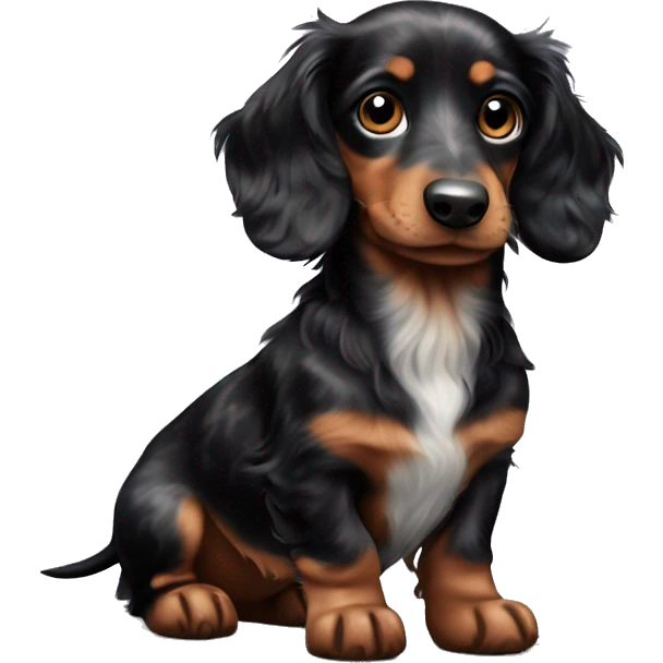 Black Merle long haired Dachshund puppy full body emoji