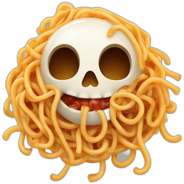 A happy skull, bathing in spaghetti bolognese emoji