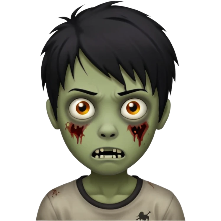 Boy, zombie, black hair, medium long, emo, shaggy, dark, spooky, creepy expression emoji