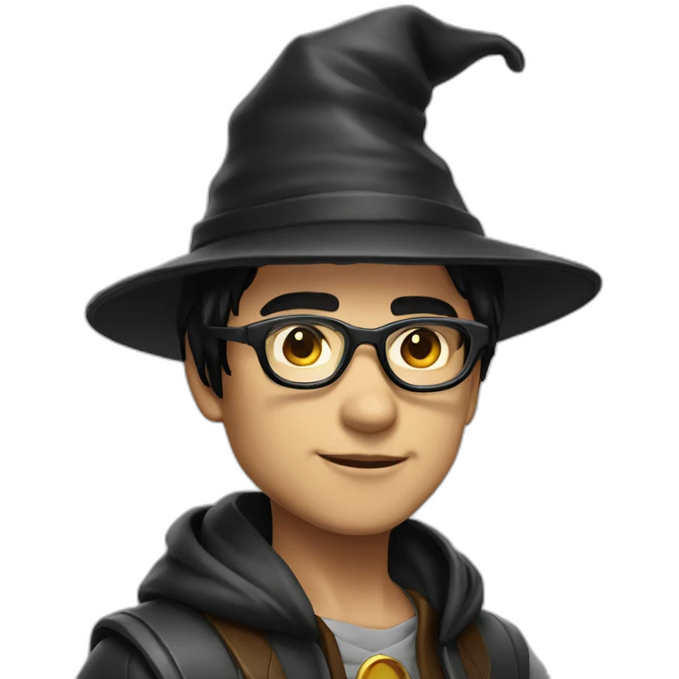 young overpowered magic shiny wizard skin tone 3 with black hair and glasses with hat emoji