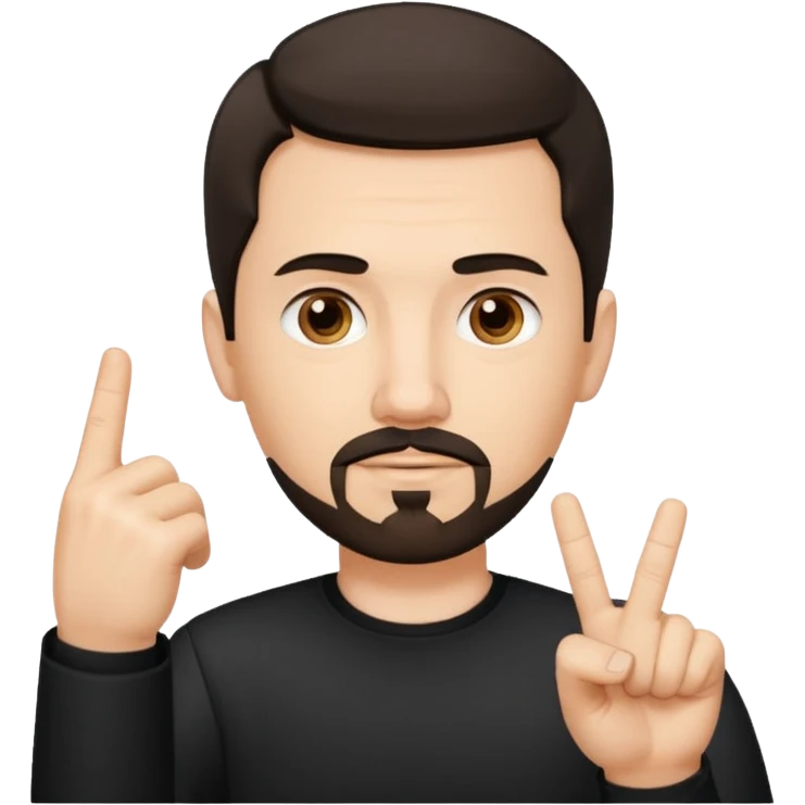 White man with short dark hair and goatee and neutral expression with middle finger.  emoji