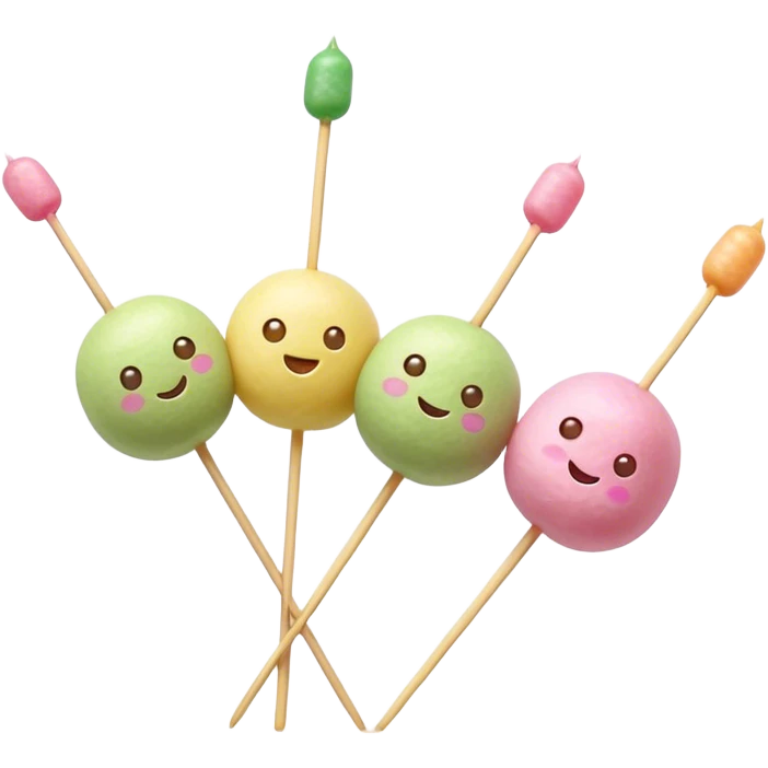 Dango Cinematic Realistic Dango Dessert Emoji, depicted as a skewer holding three colorful rice dumpling balls in different hues, rendered with delicate textures and soft, inviting lighting. emoji