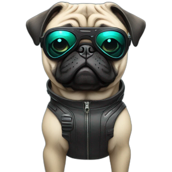 pug with black sunglasses and wearing a cyberpunk suit emoji