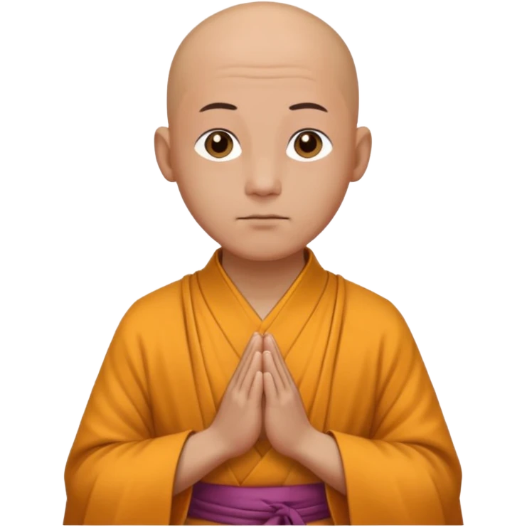 A bald monk wearing traditional robes, calm expression, hands clasped, in a serene setting emoji