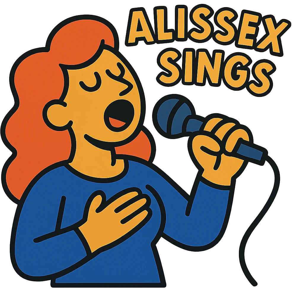 vibrant toon style illustration of a singer with the text 'Alissex sings' emoji