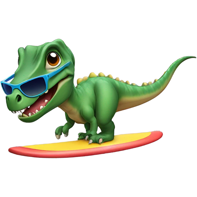 dinosaur wearing sunglasses while surfing emoji
