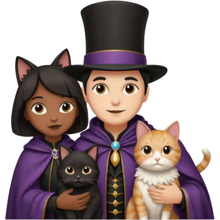 magician couple and their pet cat emoji