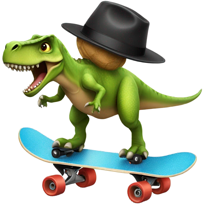 Dinosaur wearing a hat backwards skateboarding  emoji
