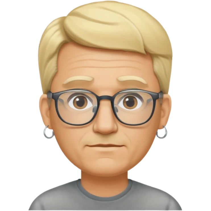 blond middle aged man wearing  big earrings, wearing glassess, with no beard emoji