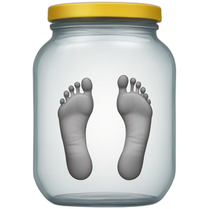an empty transparent jar between two human feet,-inside,-in-the-jar emoji