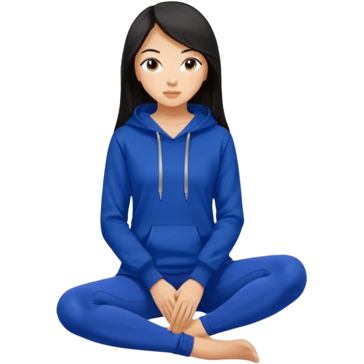 A pretty white/asian tanned girl with medium long strait dark brown almost black hair wearing a royal blue hoodie and black leggings  emoji