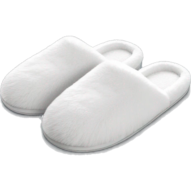 Luxury fuzzy white spa hotel slippers emoji