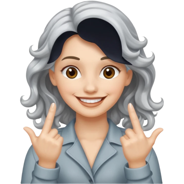 silver, wavy- haired, smiling pretty lady, index and middle fingers crossed emoji