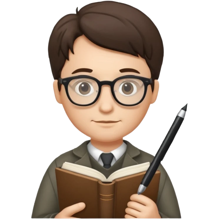 writer holding pen and book, wearing glasses emoji