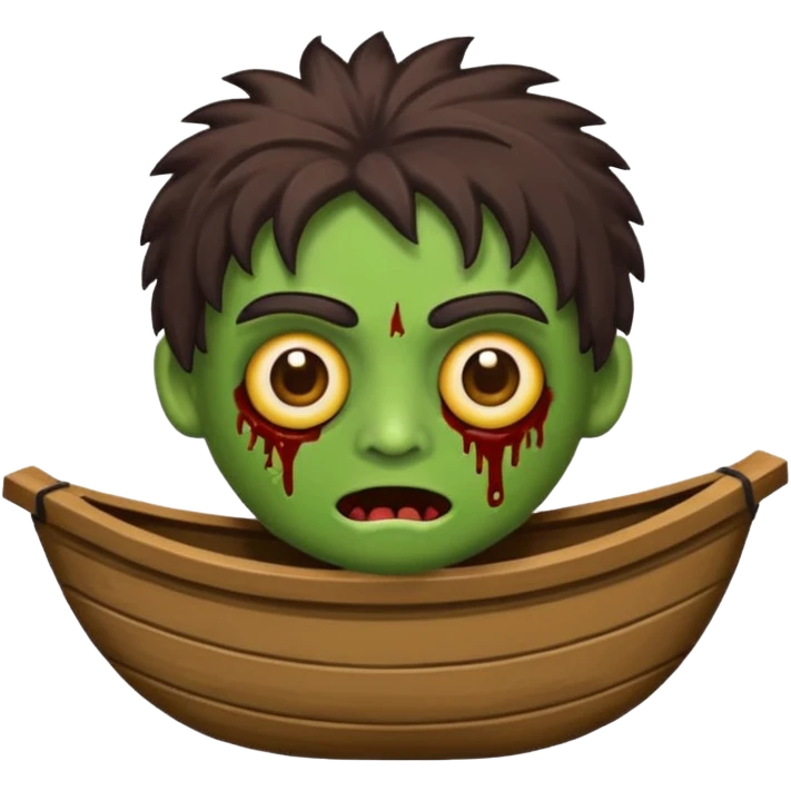 Crie um emoji de zumbi do iphone que tenha o cabelo castanho médio, de cumprimento no peito, que tenha uma franja no tamanho da sobrancelha, com os olhos escuros e que use uma regata preta emoji