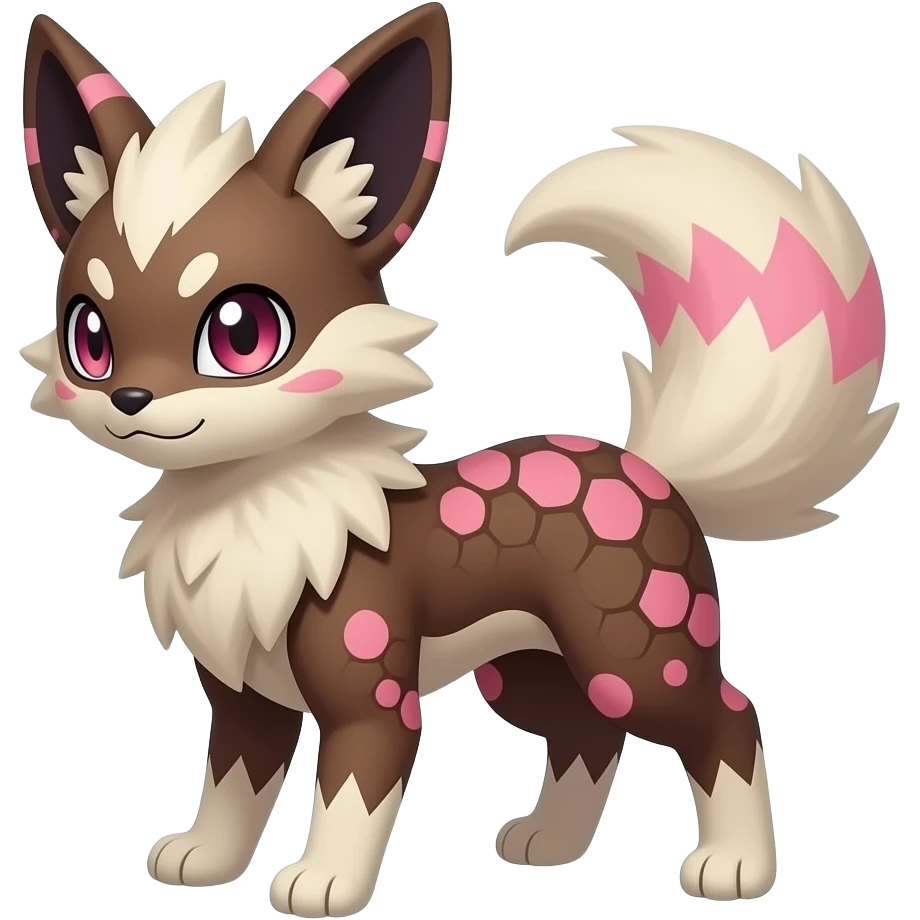 Rare realistic brown-scaled pink, white beige edgy badass epic pretty beautiful handsome gorgeous aesthetic colorful vibrant Vernid-Minccino-Cinccino-Furret-Linoone-Amaura-species-Fakemon-creature by LiLaiRa, random markings, (full body) emoji